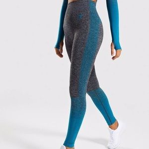 Gymshark Amplify Seamless Leggings - Black Marl/Deep Teal - Small